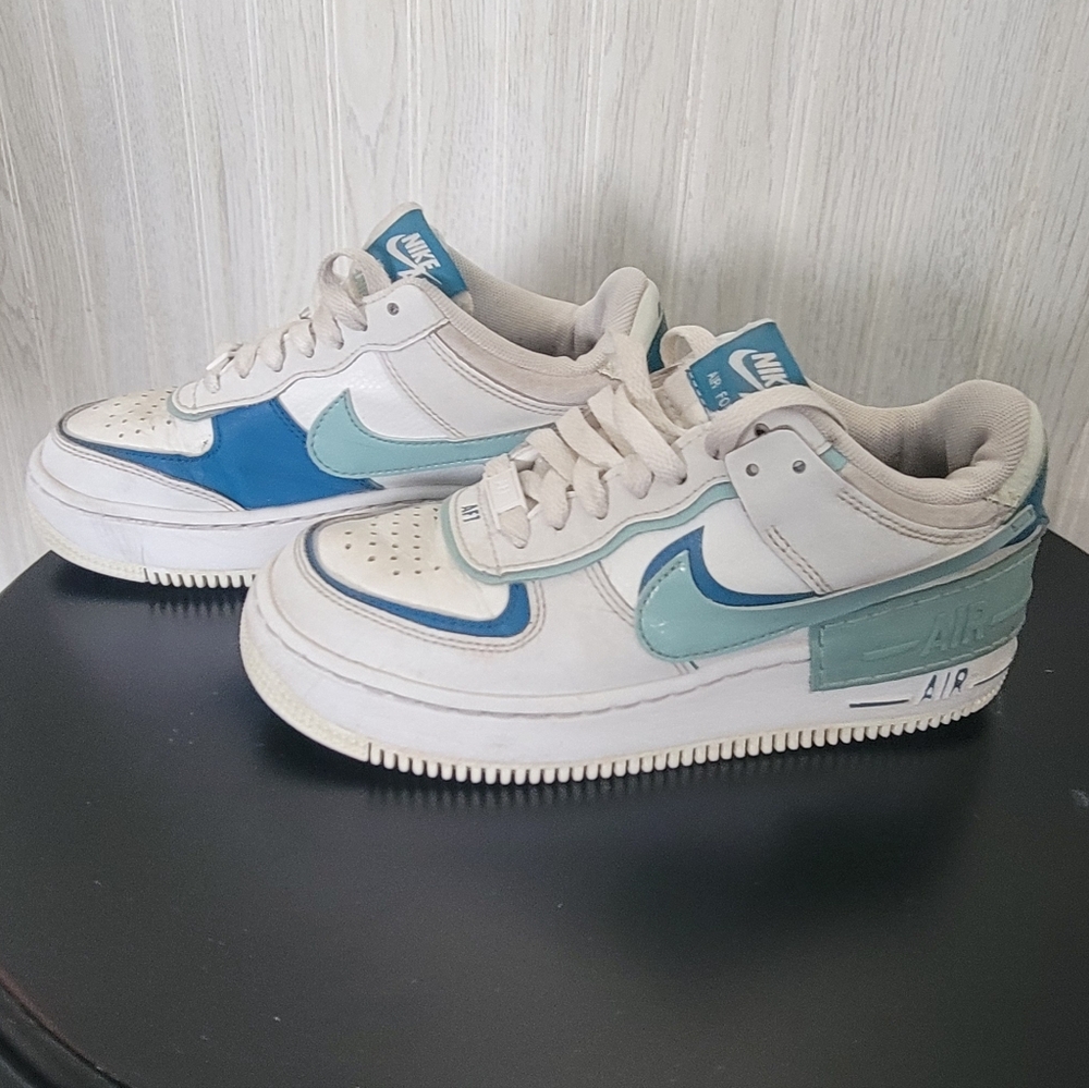 Women's Size 5 Nike Air Force 1 Low Shadow White Industrial Blue Teal